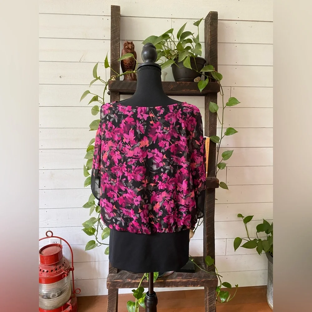 Elle: Pink and Black Floral Blouse with Cami